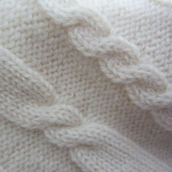 Vtg Orvis Women M Ivory LS Mock Neck Cable Knit 100% Wool Crop Pullover Sweater - Picture 9 of 15